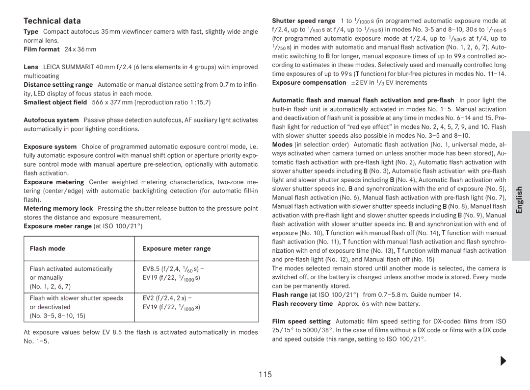 Leica 18141 manual Technical data, 115 