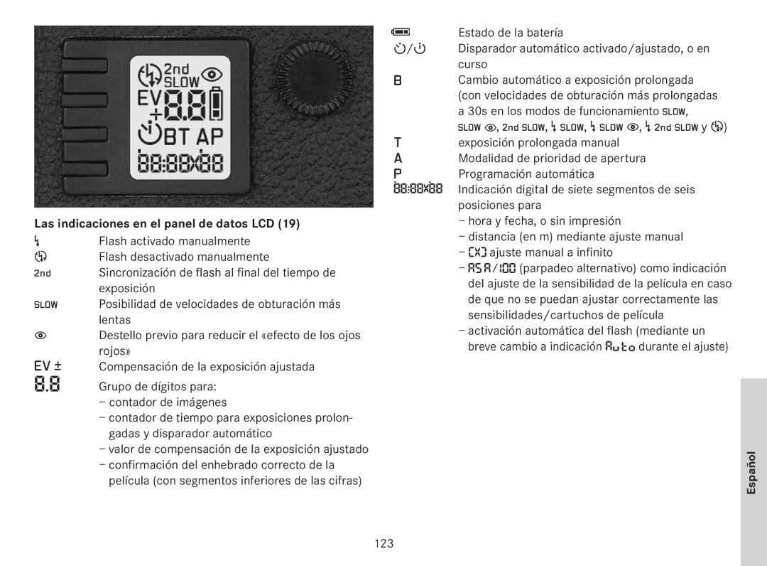 Leica 18141 manual Las indicaciones en el panel de datos LCD, 123 