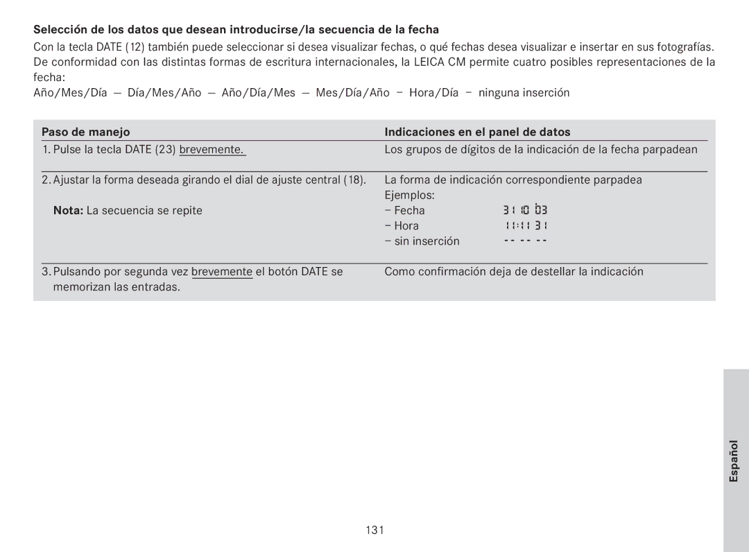 Leica 18141 manual Paso de manejo Indicaciones en el panel de datos 