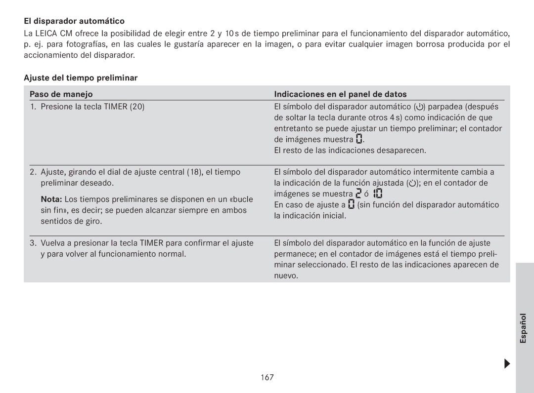 Leica 18141 manual El disparador automático, 167 