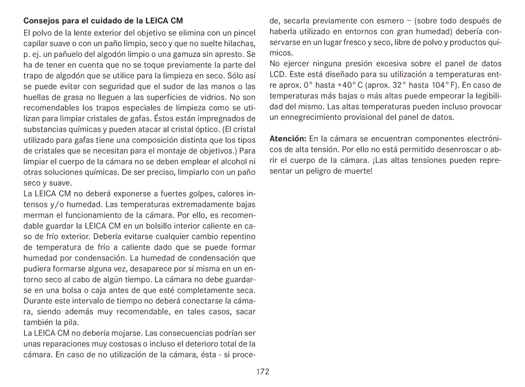 Leica 18141 manual Consejos para el cuidado de la Leica CM 