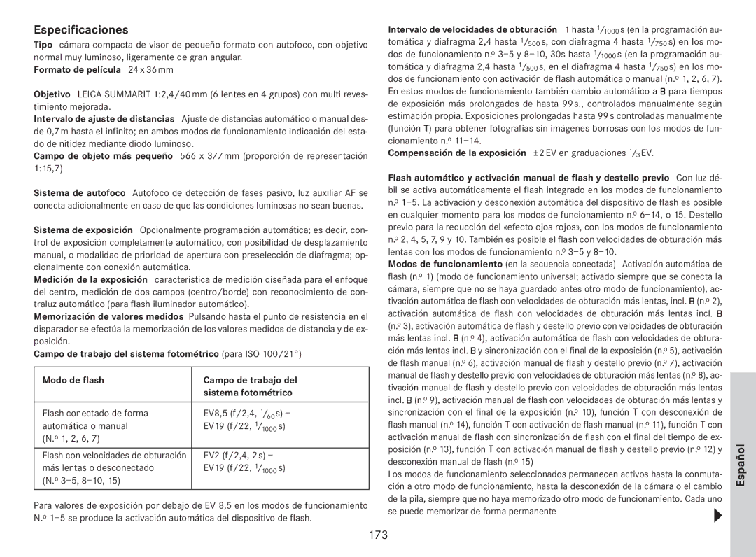 Leica 18141 manual Especificaciones, 173 