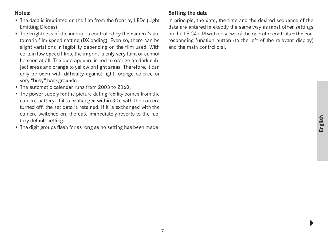 Leica 18141 manual Setting the data 