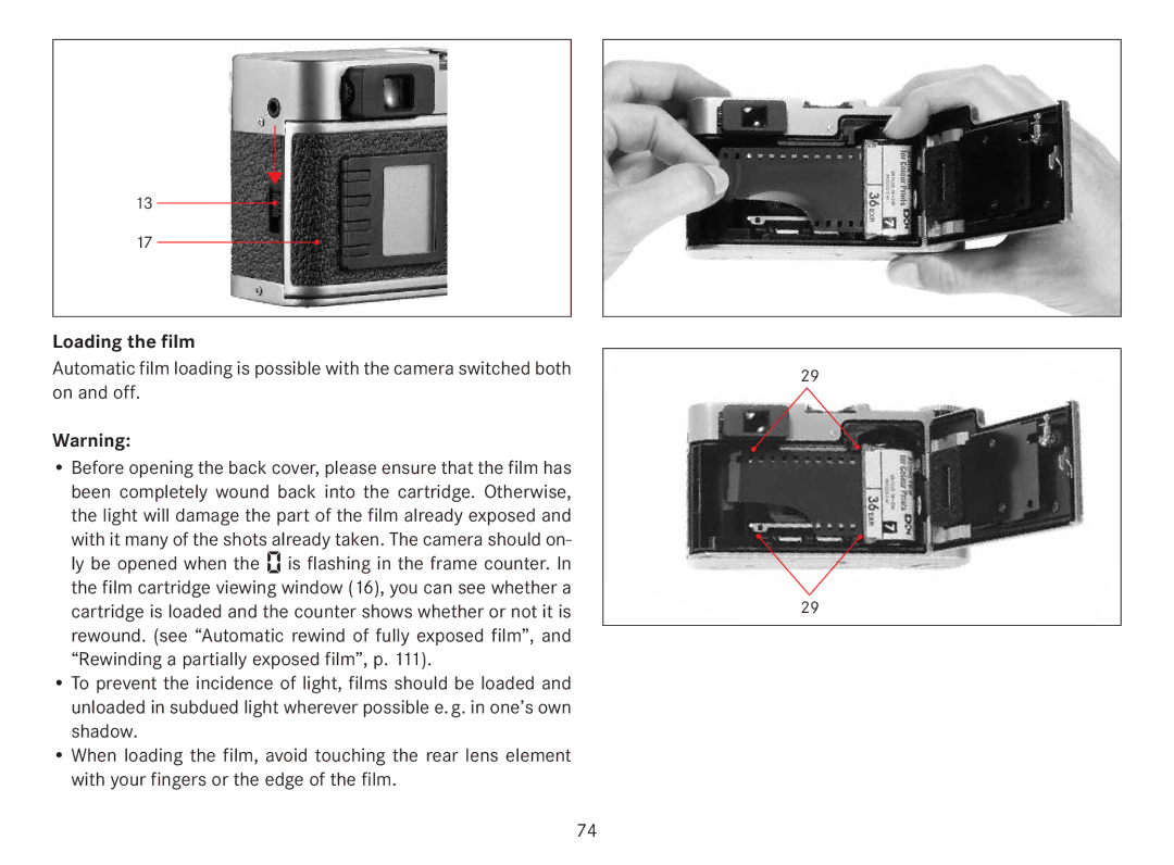 Leica 18141 manual Loading the film 