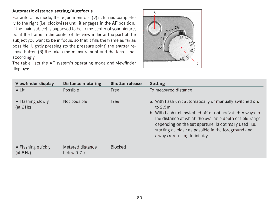 Leica 18141 manual Automatic distance setting/Autofocus, Depending on the set aperture, is optimally used, i.e 