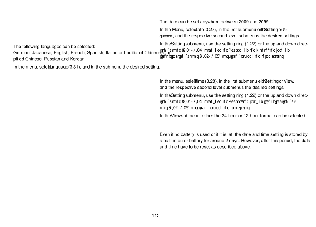 Leica 18450, 18452 manual 112, Basic camera settings Menu language, Date can be set anywhere between 2009, Time 