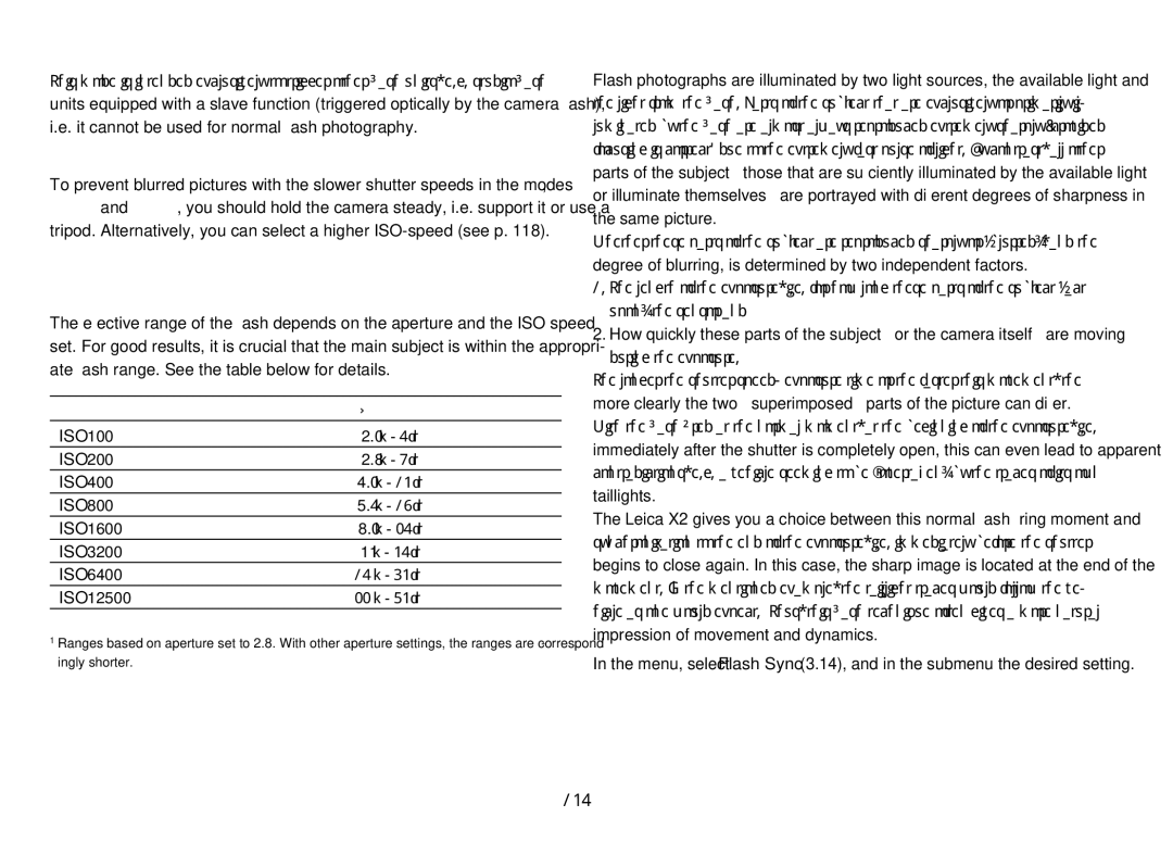 Leica 18450 136, Studio mode, Flash range, Sensitivity Maximum flash range1, Synchronization to the end of the exposure 