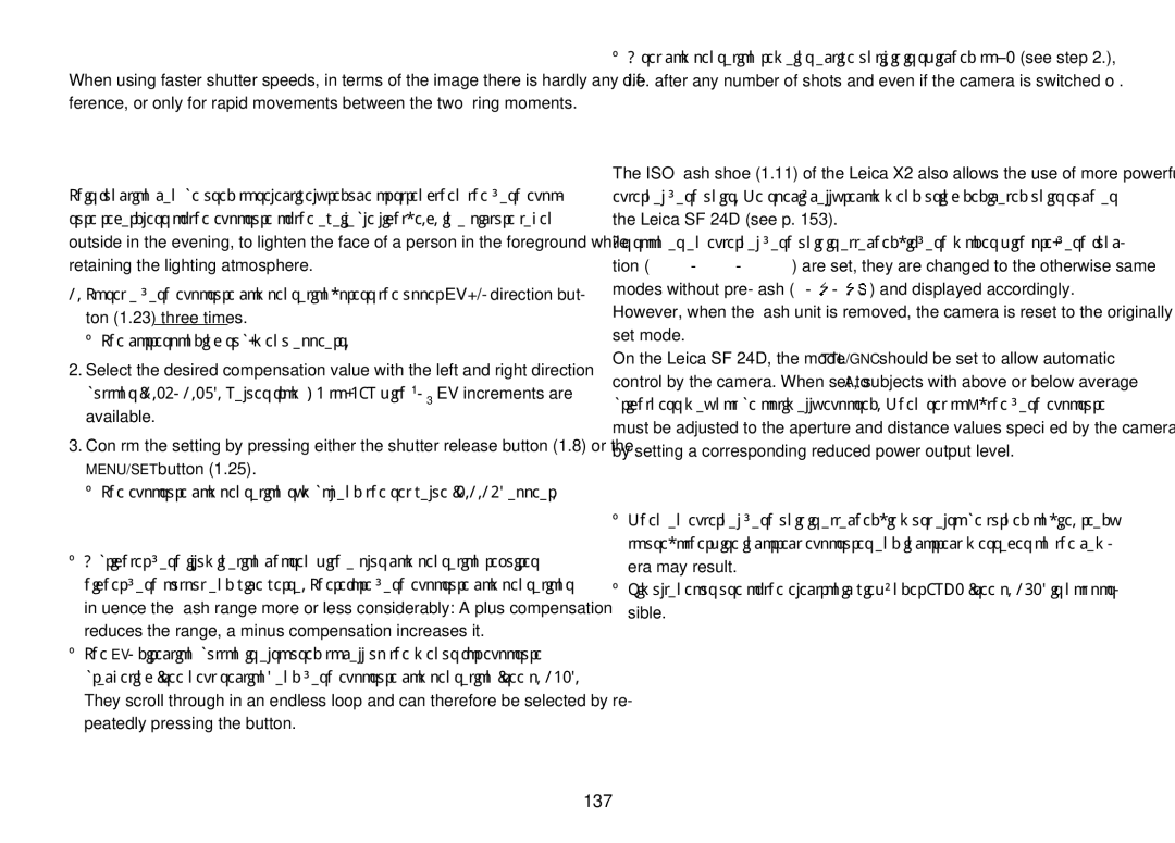 Leica 18452, 18450 manual 137, Flash exposure compensation, Using external Flash units 