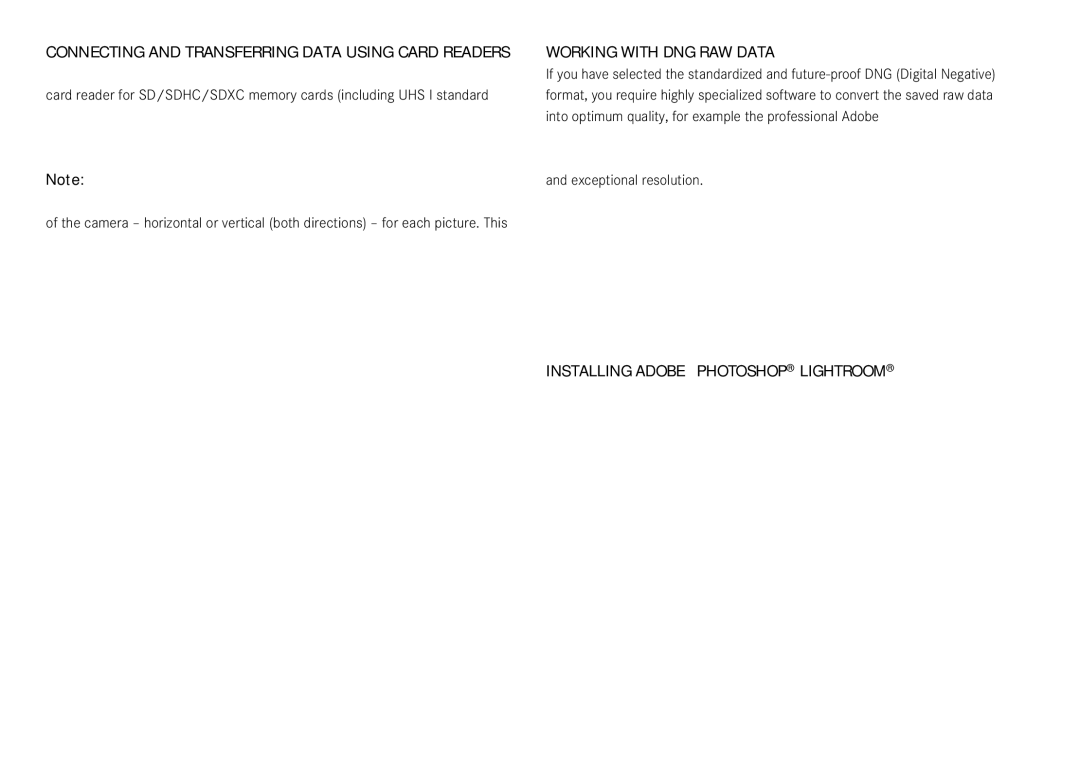 Leica 18450, 18452 manual 150, Working with DNG raw data, Installing Adobe Photoshop Lightroom 