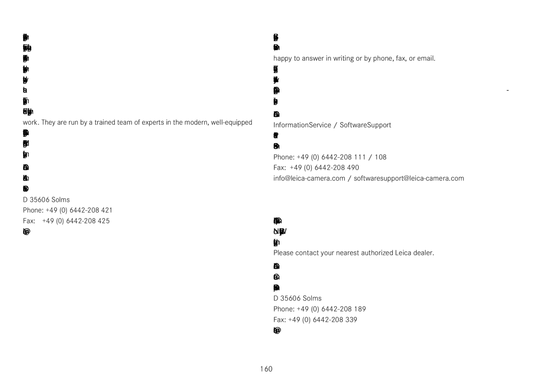 Leica 18450, 18452 manual 160, Leica Akademie, Leica Information Service, Leica Customer Care 