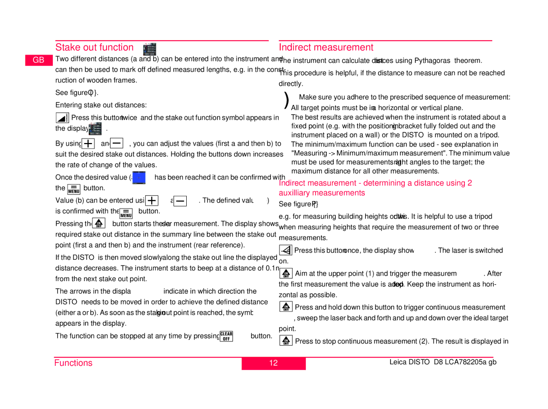 Leica 764558, 764555 manual Stake out function, Indirect measurement, Ruction of wooden frames 