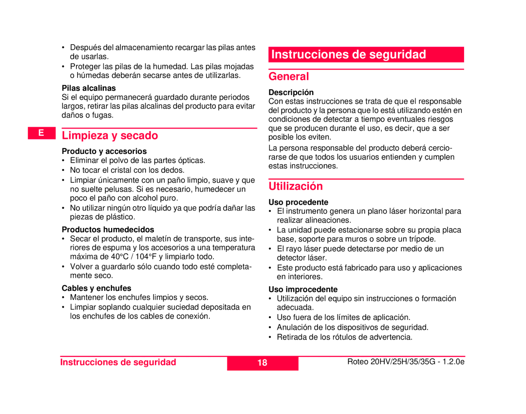 Leica 772787, 784100 user manual Instrucciones de seguridad, Limpieza y secado, General, Utilización 