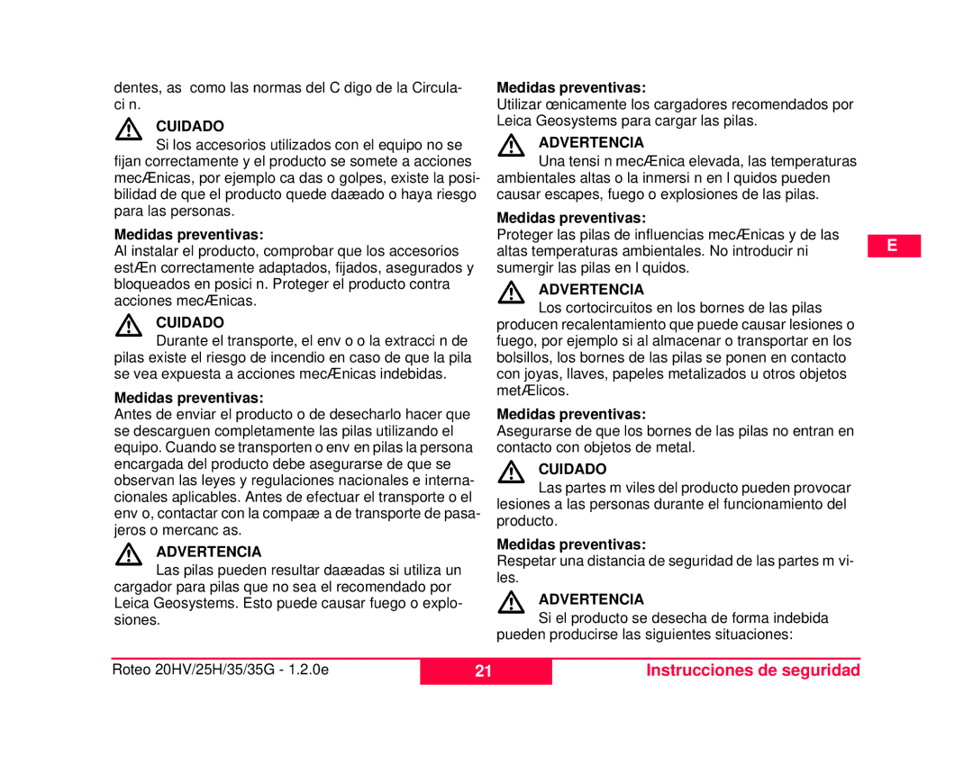 Leica 784100, 772787 user manual Dentes, así como las normas del Código de la Circula 