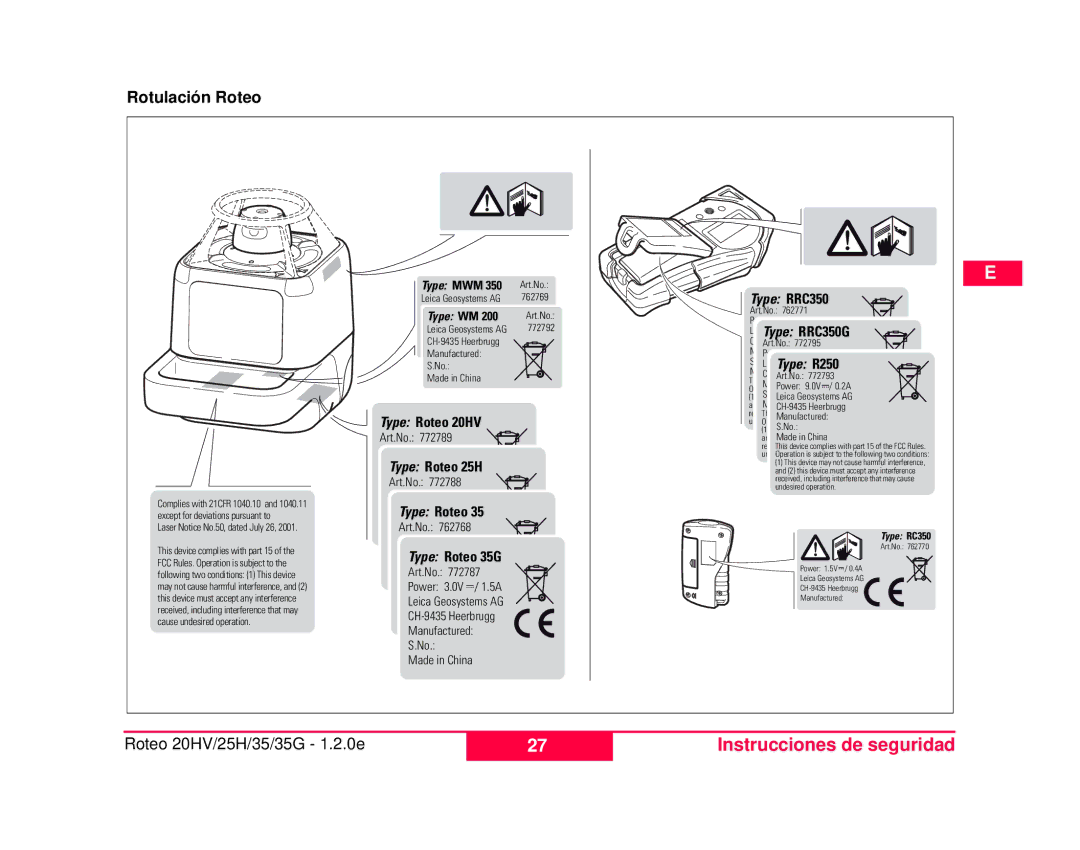 Leica 784100, 772787 user manual Rotulación Roteo, Laser Notice No.50, dated July 26 