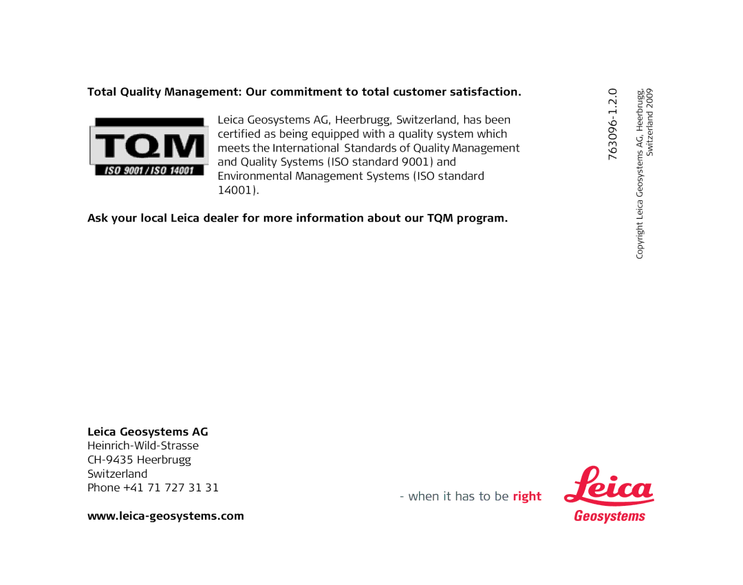 Leica 772787, 784100 user manual Geosystems AG, Heerbrugg Switzerland Copyright Leica 