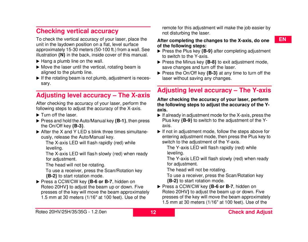 Leica 772789-R, 798056, 6007282, 6007285, 762767-R user manual Checking vertical accuracy, Axis 