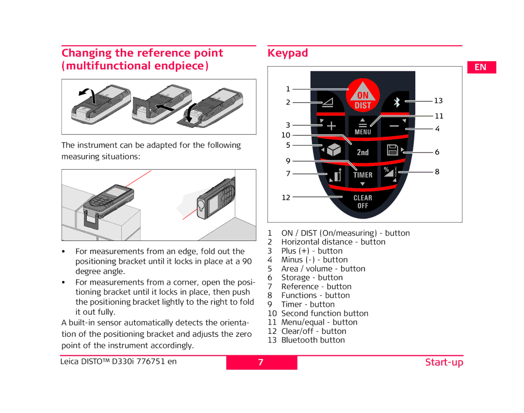 Leica 776748 user manual Changing the reference point Keypad Multifunctional endpiece 