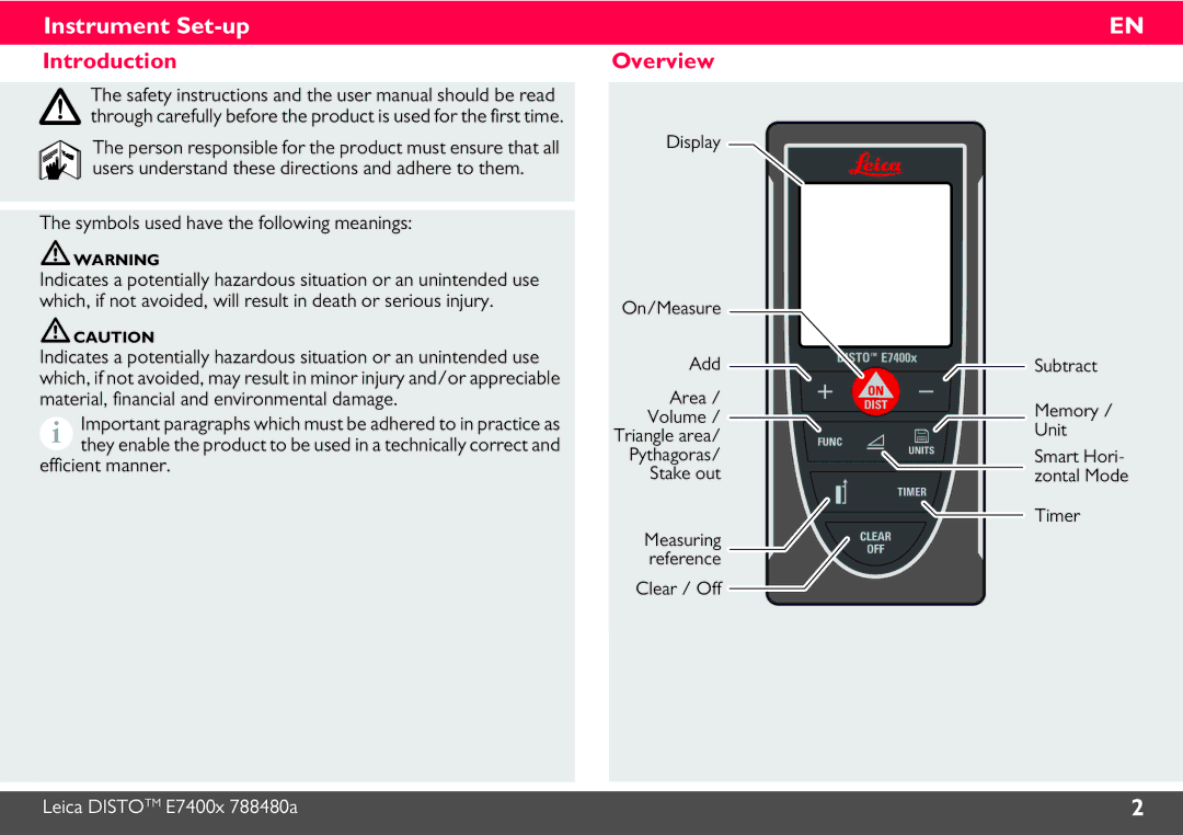 Leica 788472 manual Instrument Set-up, Introduction Overview 