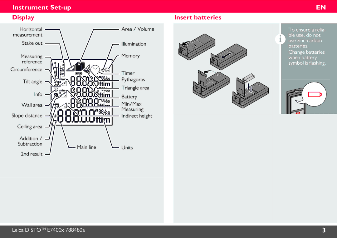 Leica 788472 manual Display Insert batteries, Ble use, do not, Batteries, When battery 