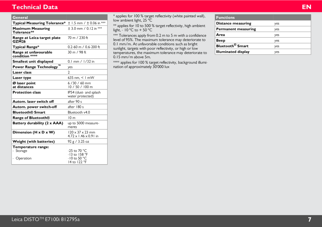 Leica 812806 manual Technical Data, General 