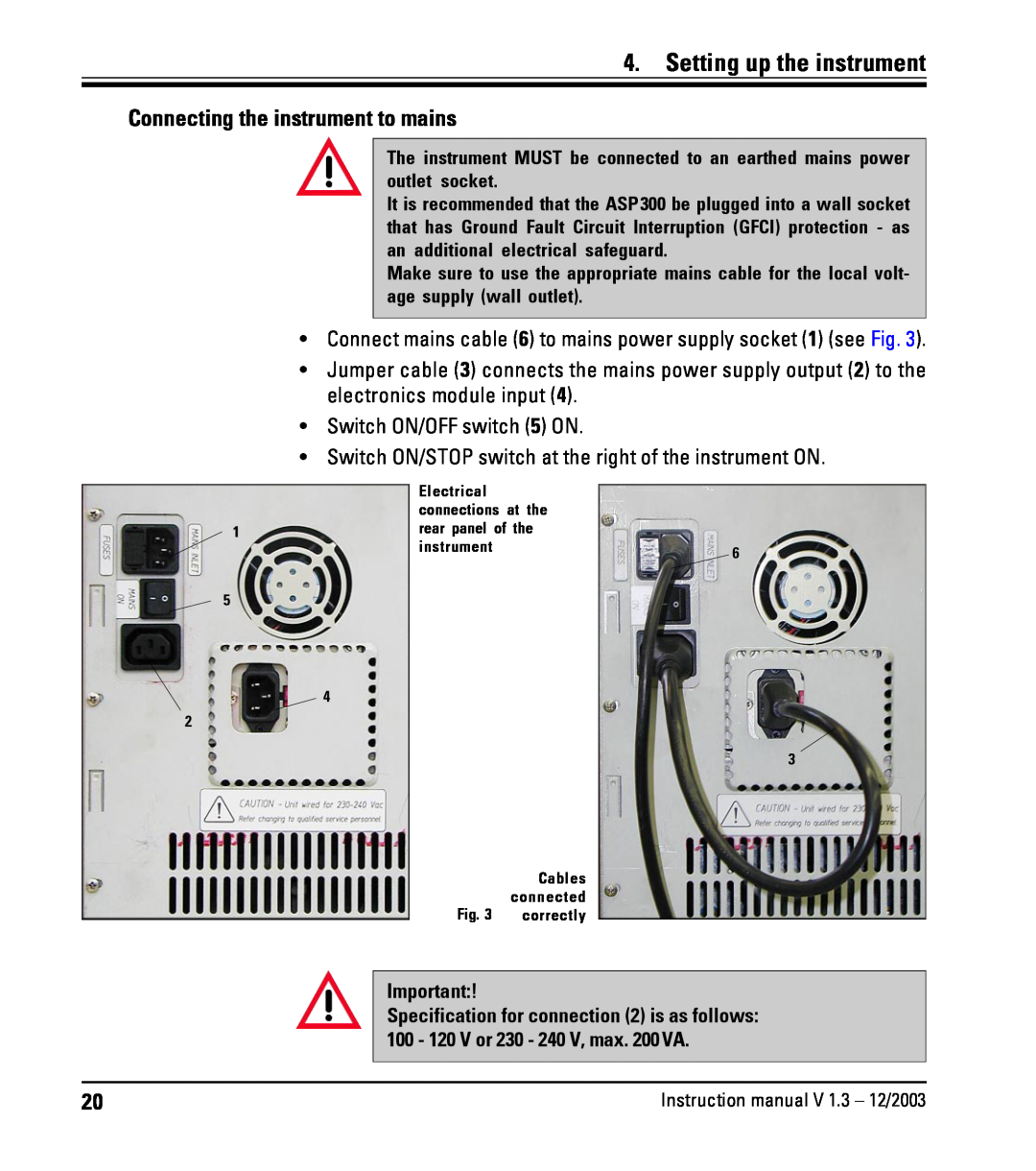 Leica ASP300 instruction manual Connecting the instrument to mains, Setting up the instrument 