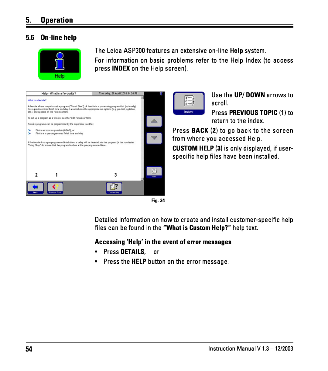 Leica ASP300 instruction manual On-linehelp, Operation 