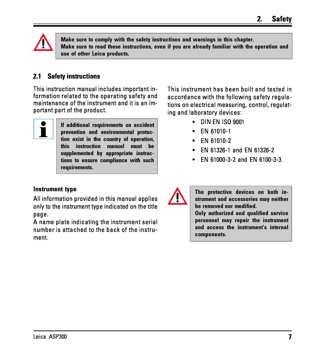 Leica ASP300 instruction manual Safety instructions 