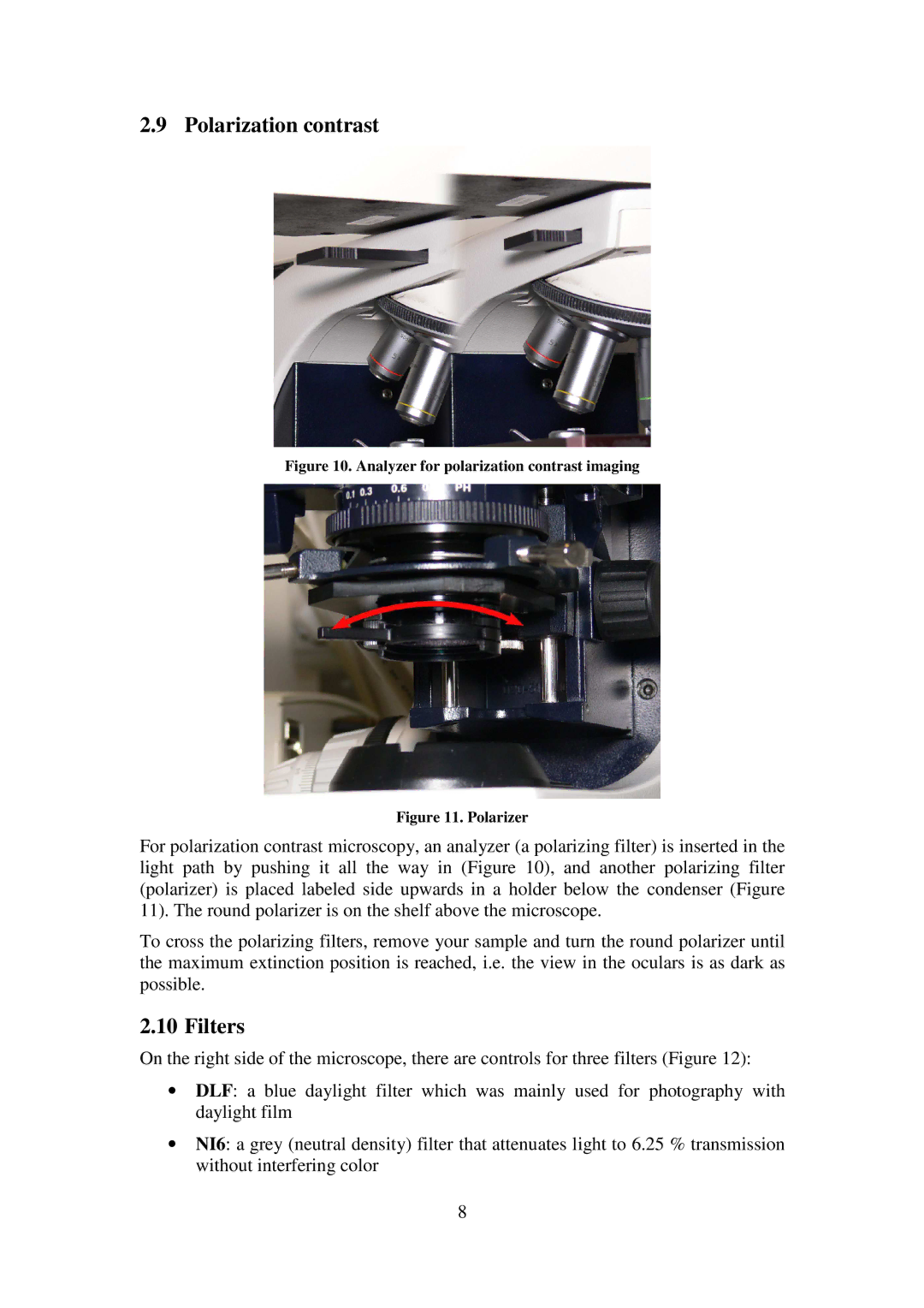 Leica B523 manual Polarization contrast, Filters 