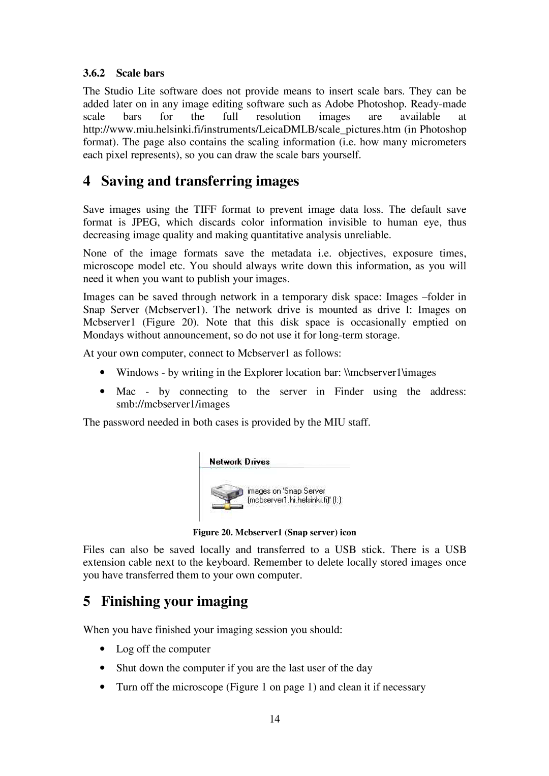 Leica B523 manual Saving and transferring images, Finishing your imaging, Scale bars 