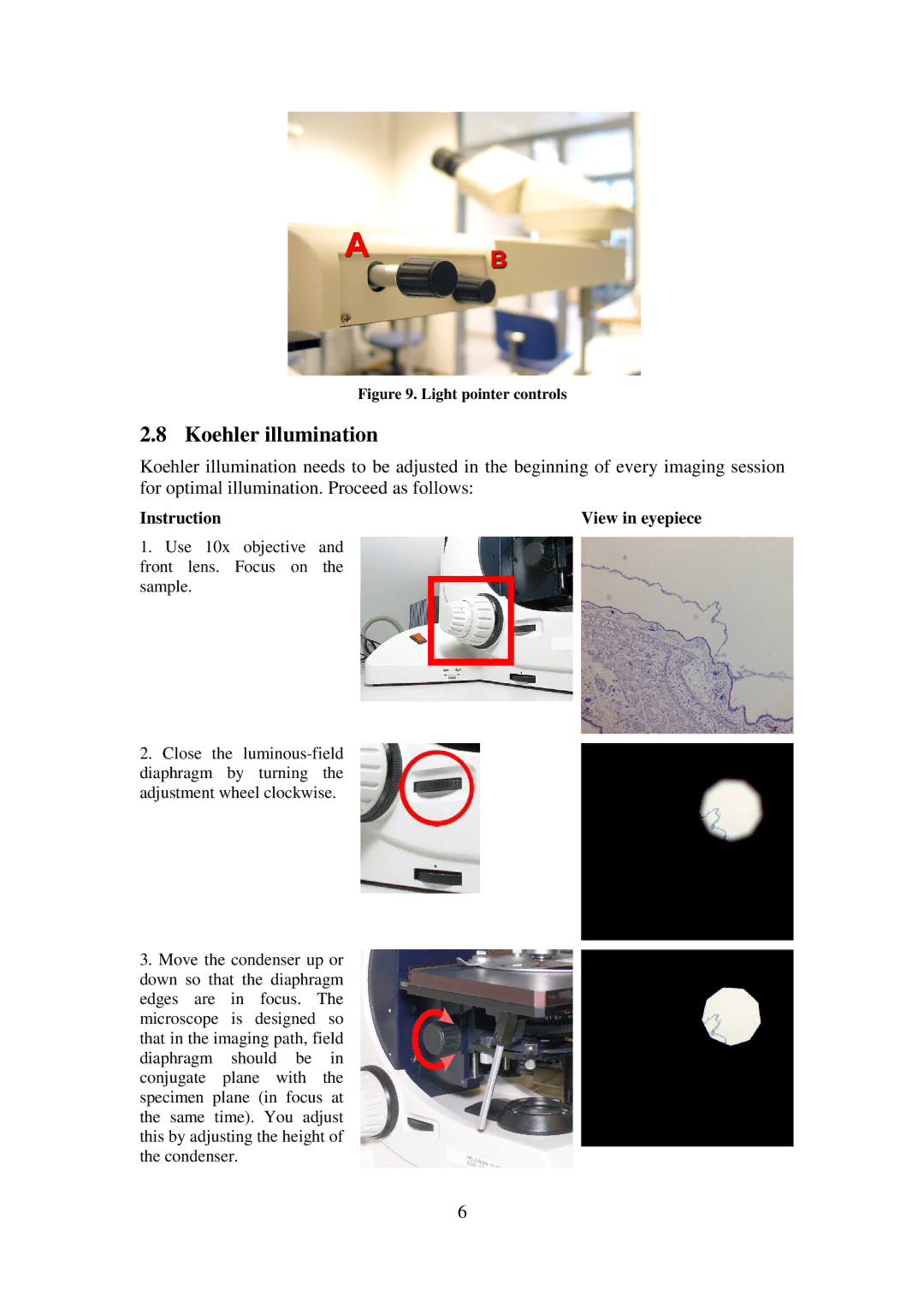 Leica B523 manual Koehler illumination, Instruction 