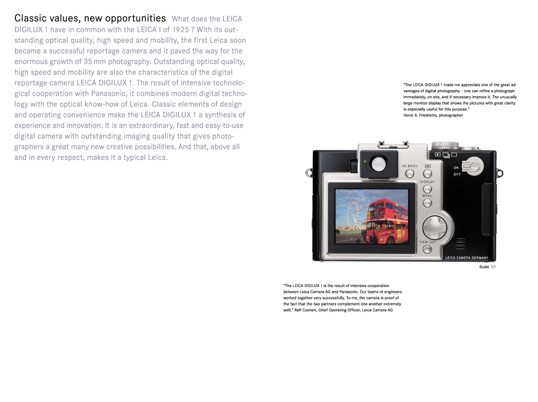 Leica BP-DC1 manual Classic values, new opportunities What does the LEICA, Horst A. Friedrichs, photographer Scale 