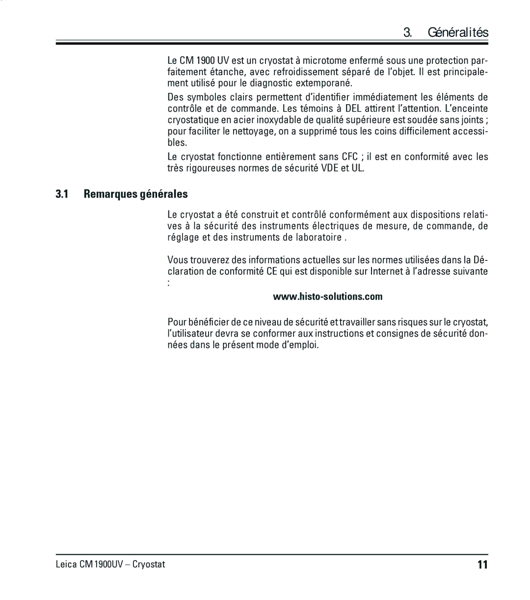 Leica CM1900UV manual Généralités, Remarques générales 