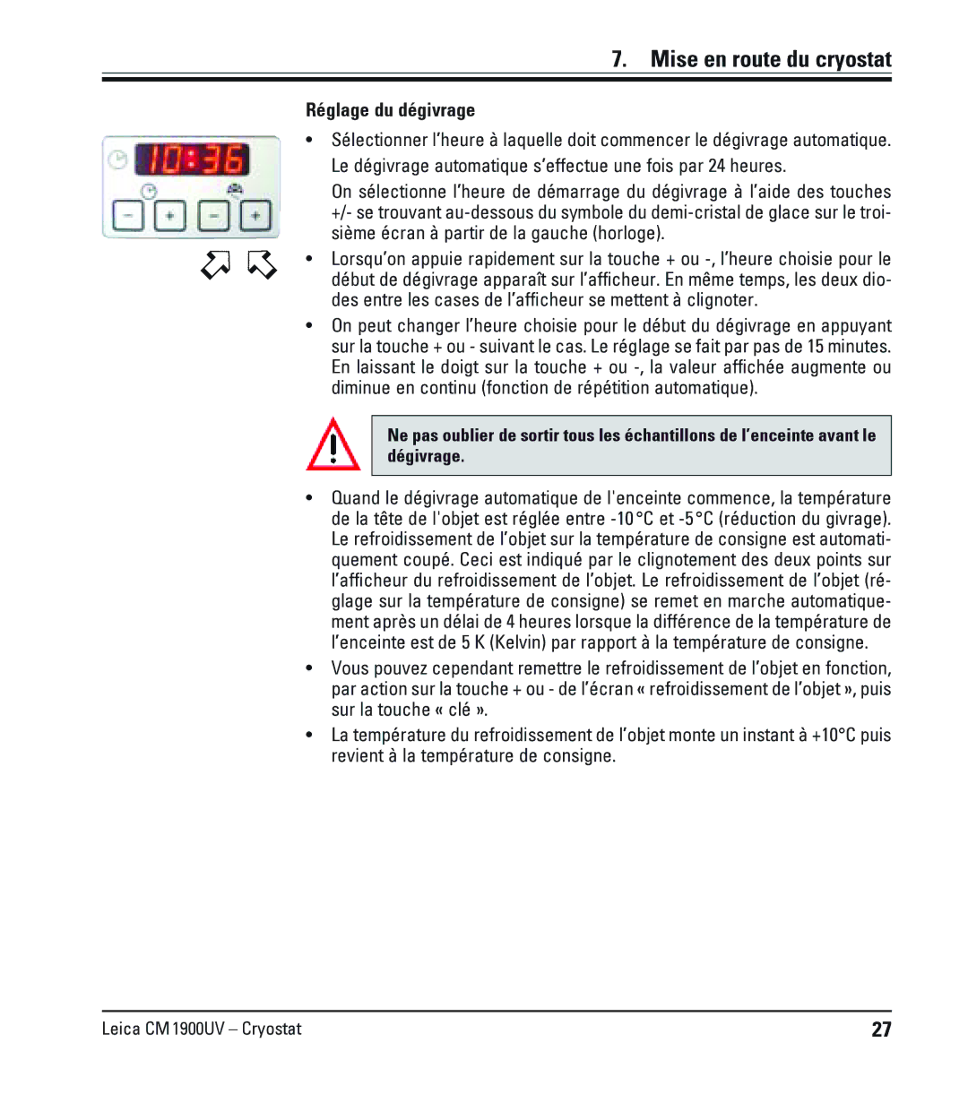 Leica CM1900UV manual Réglage du dégivrage 