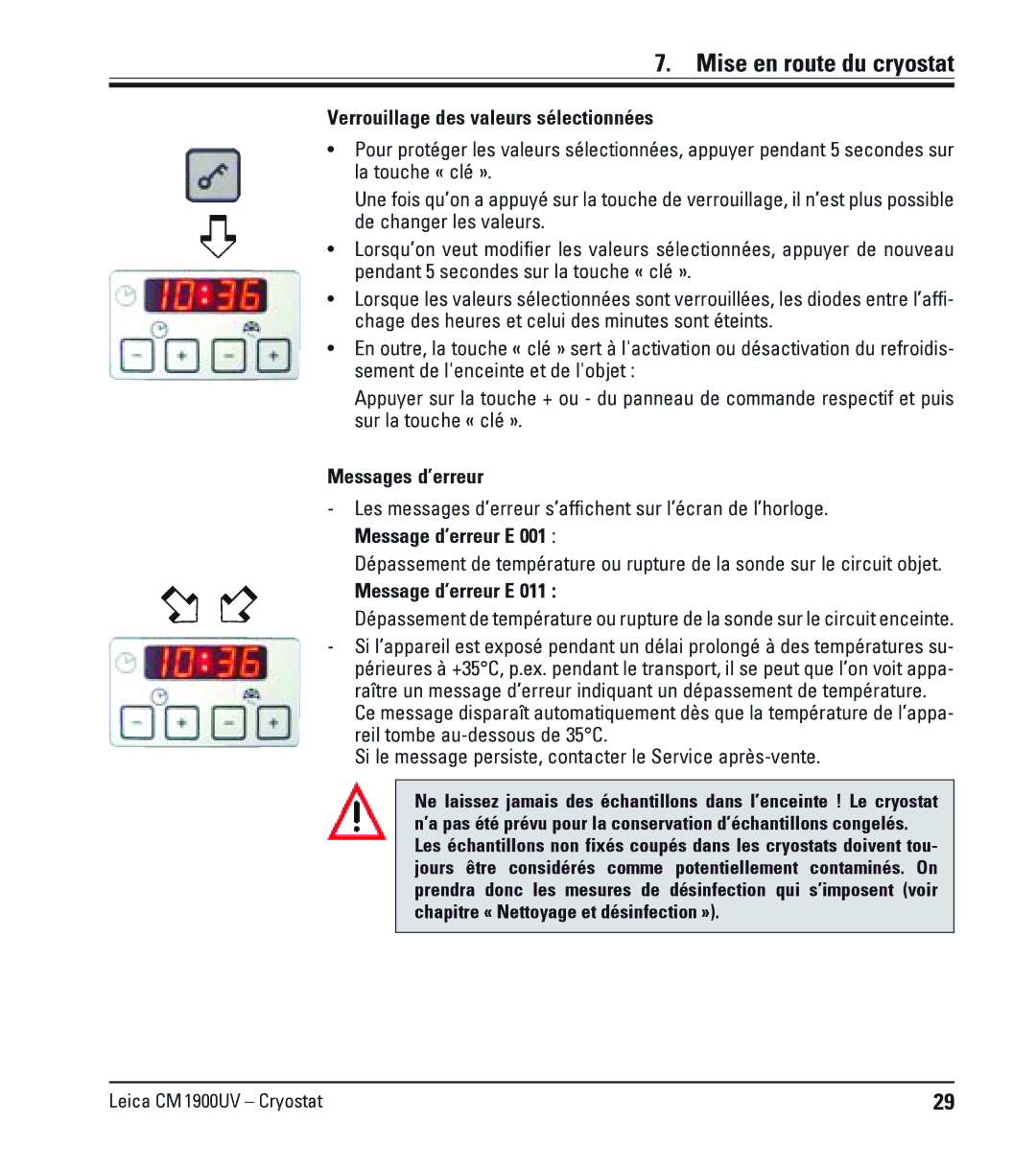 Leica CM1900UV manual Mise en route du cryostat 