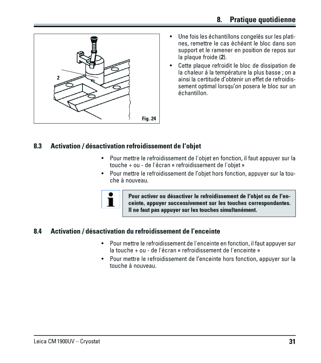 Leica CM1900UV manual Activation / désactivation refroidissement de lobjet 