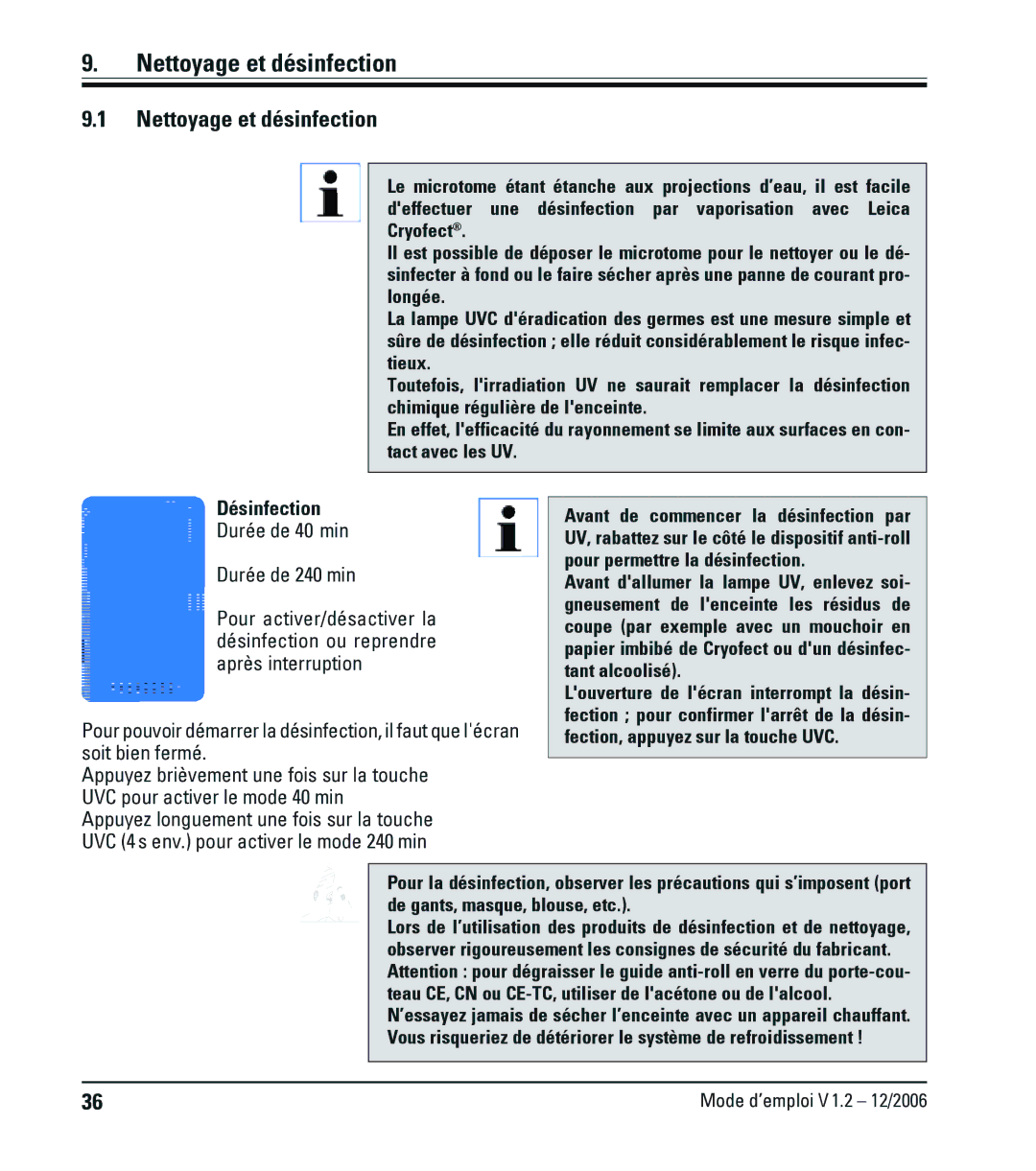 Leica CM1900UV manual Nettoyage et désinfection 