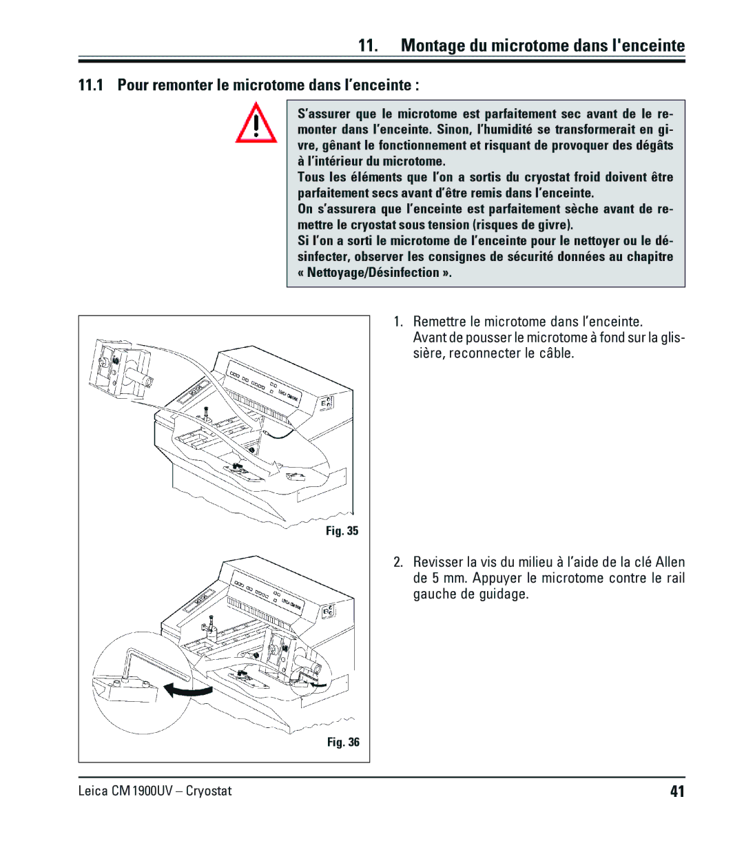 Leica CM1900UV manual Montage du microtome dans lenceinte, Pour remonter le microtome dans l’enceinte 