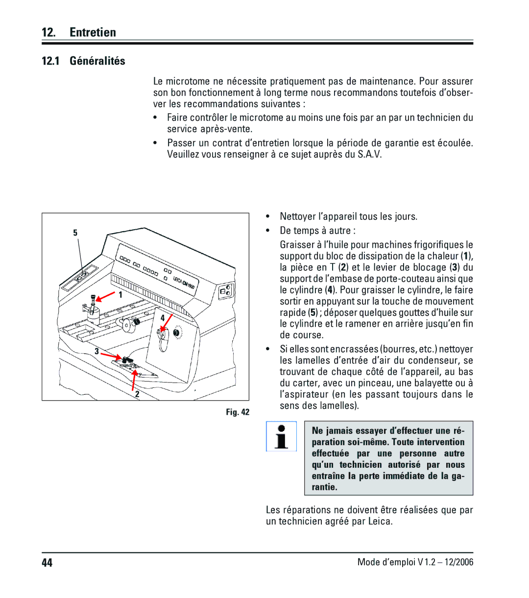 Leica CM1900UV manual Entretien, 12.1 Généralités 