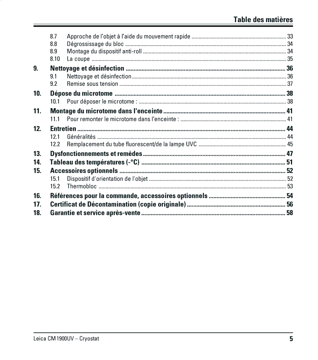 Leica CM1900UV manual 10.1, 11.1, 12.1, 12.2, 15.1, 15.2 