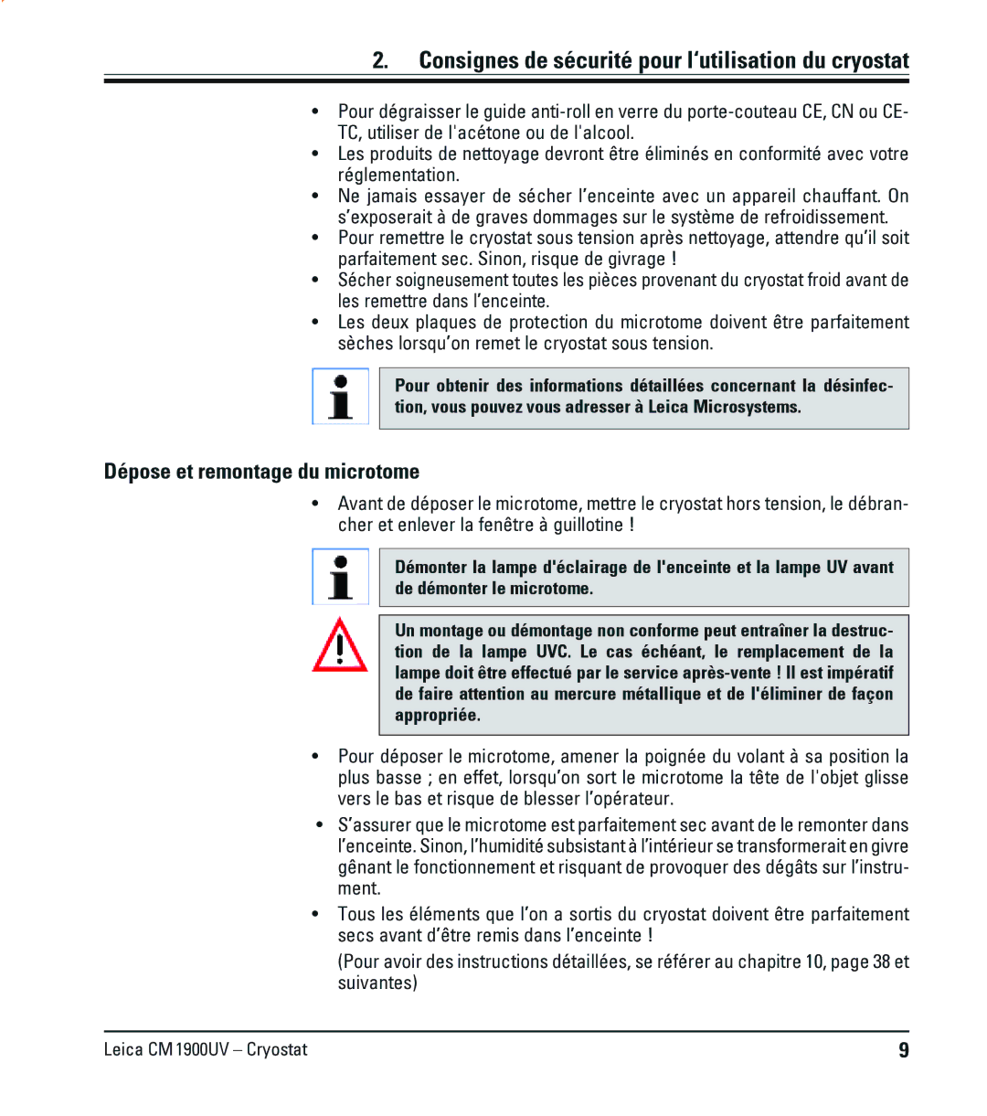 Leica CM1900UV manual Dépose et remontage du microtome 