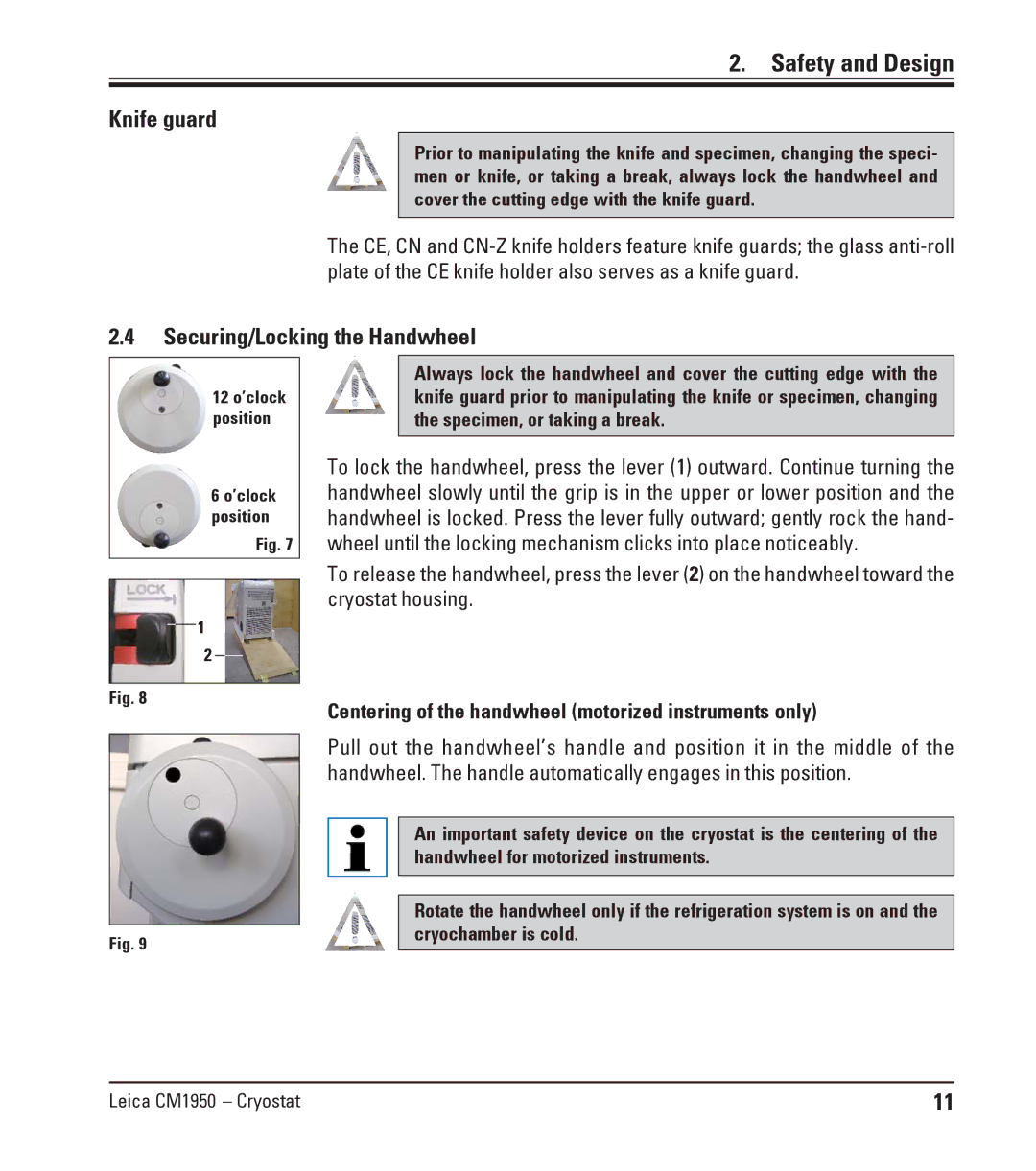 Leica CM1950 manual Knife guard, Securing/Locking the Handwheel 