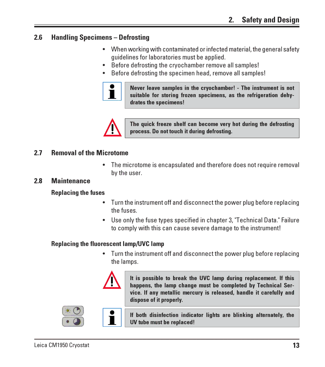 Leica CM1950 manual Handling Specimens Defrosting, Removal of the Microtome, Maintenance 