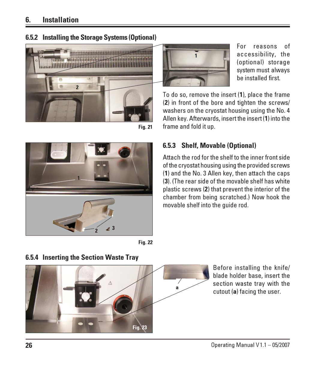 Leica CM1950 manual Shelf, Movable Optional, Inserting the Section Waste Tray 