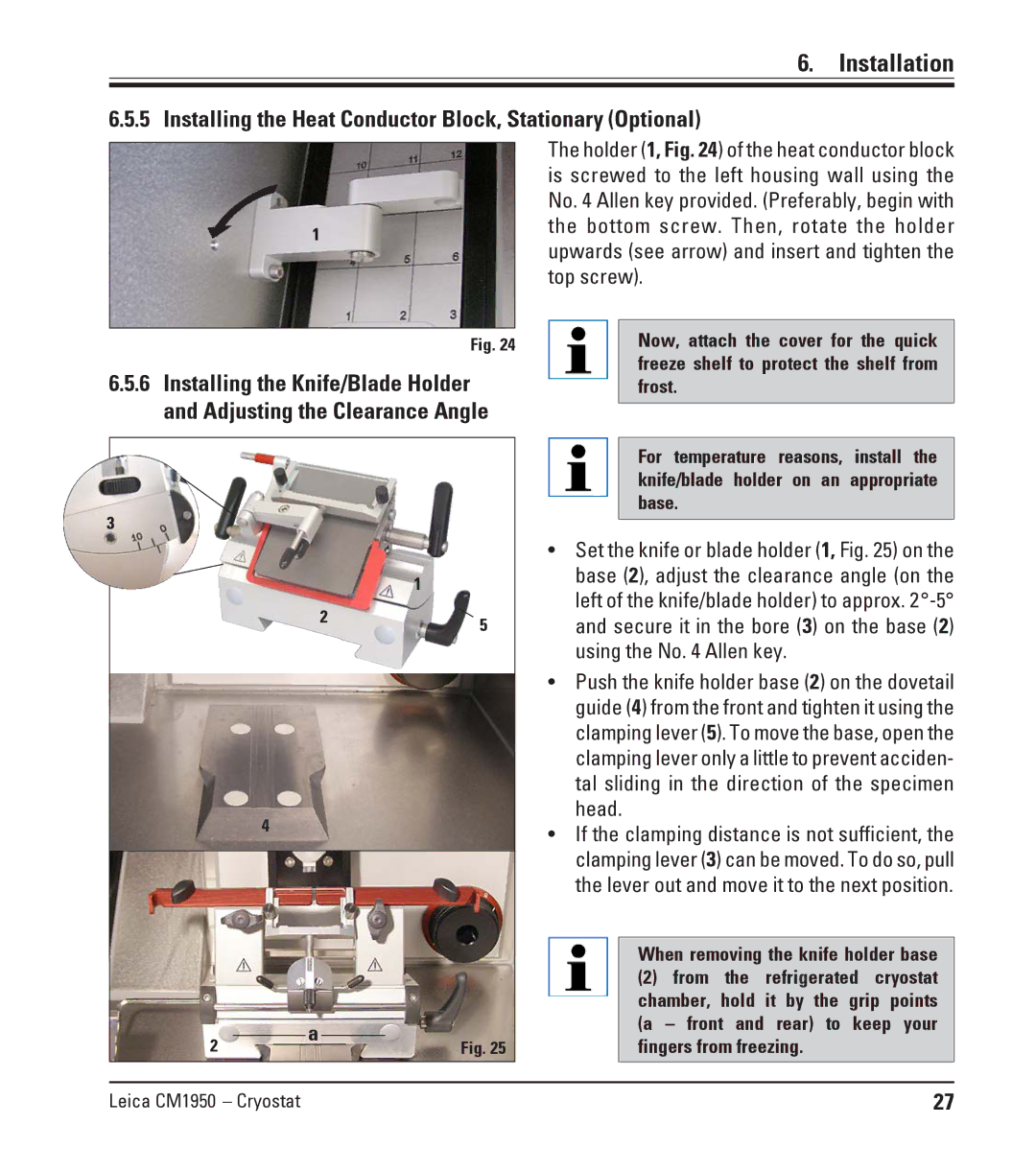 Leica CM1950 manual Installing the Heat Conductor Block, Stationary Optional 