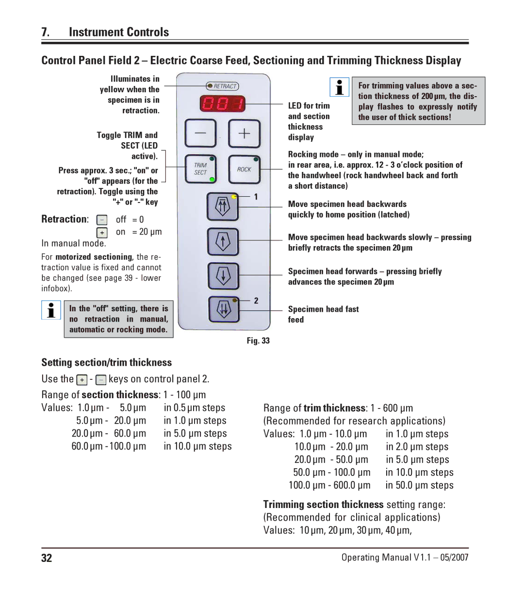 Leica CM1950 manual Retraction, 60.0μm, Values 1.0 μm 10.0 μm, 10.0μm 20.0 μm, 20.0μm 50.0 μm, 50.0 Μm 100.0 μm 