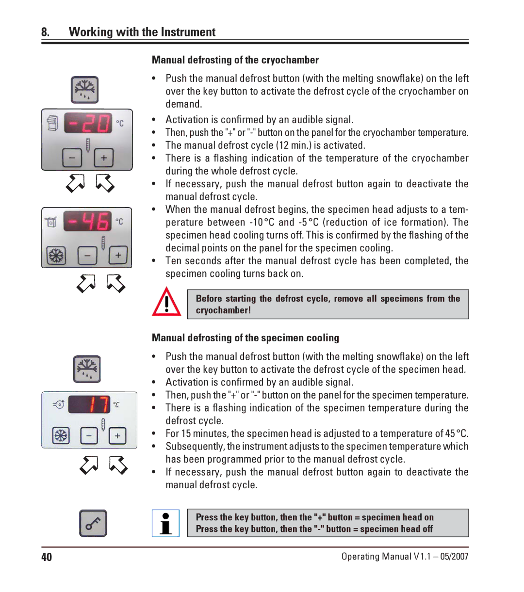 Leica CM1950 manual Manual defrosting of the specimen cooling 