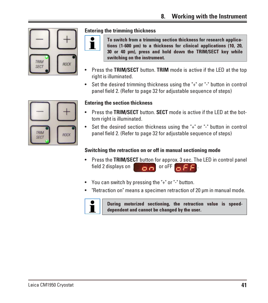 Leica CM1950 manual Entering the trimming thickness 