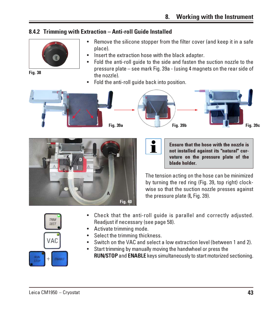 Leica CM1950 manual Trimming with Extraction Anti-roll Guide Installed 