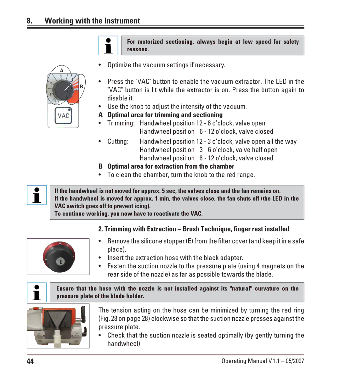 Leica CM1950 manual Handwheel position 12 3 o’clock, valve open all the way 