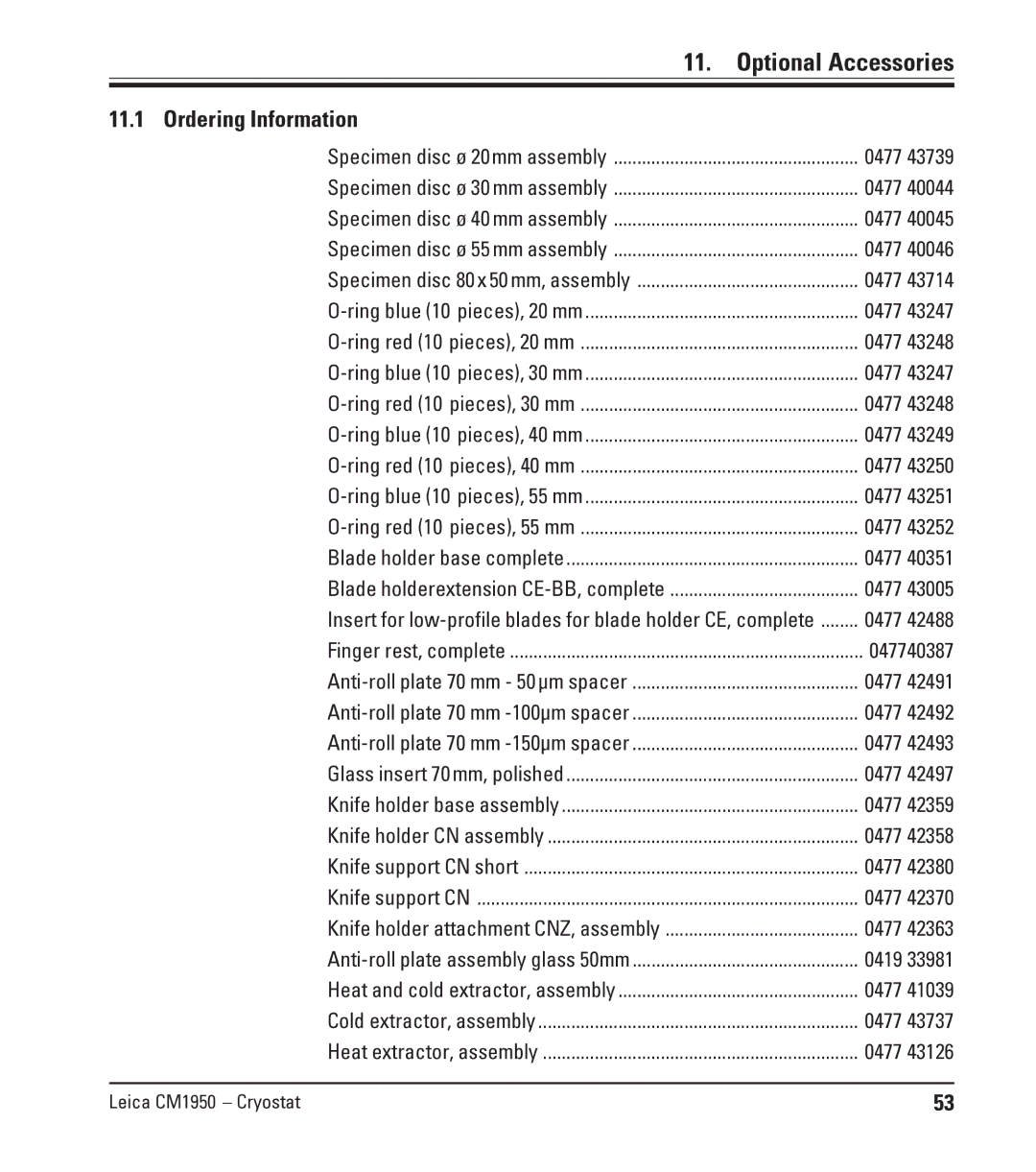 Leica CM1950 manual Optional Accessories, Ordering Information 